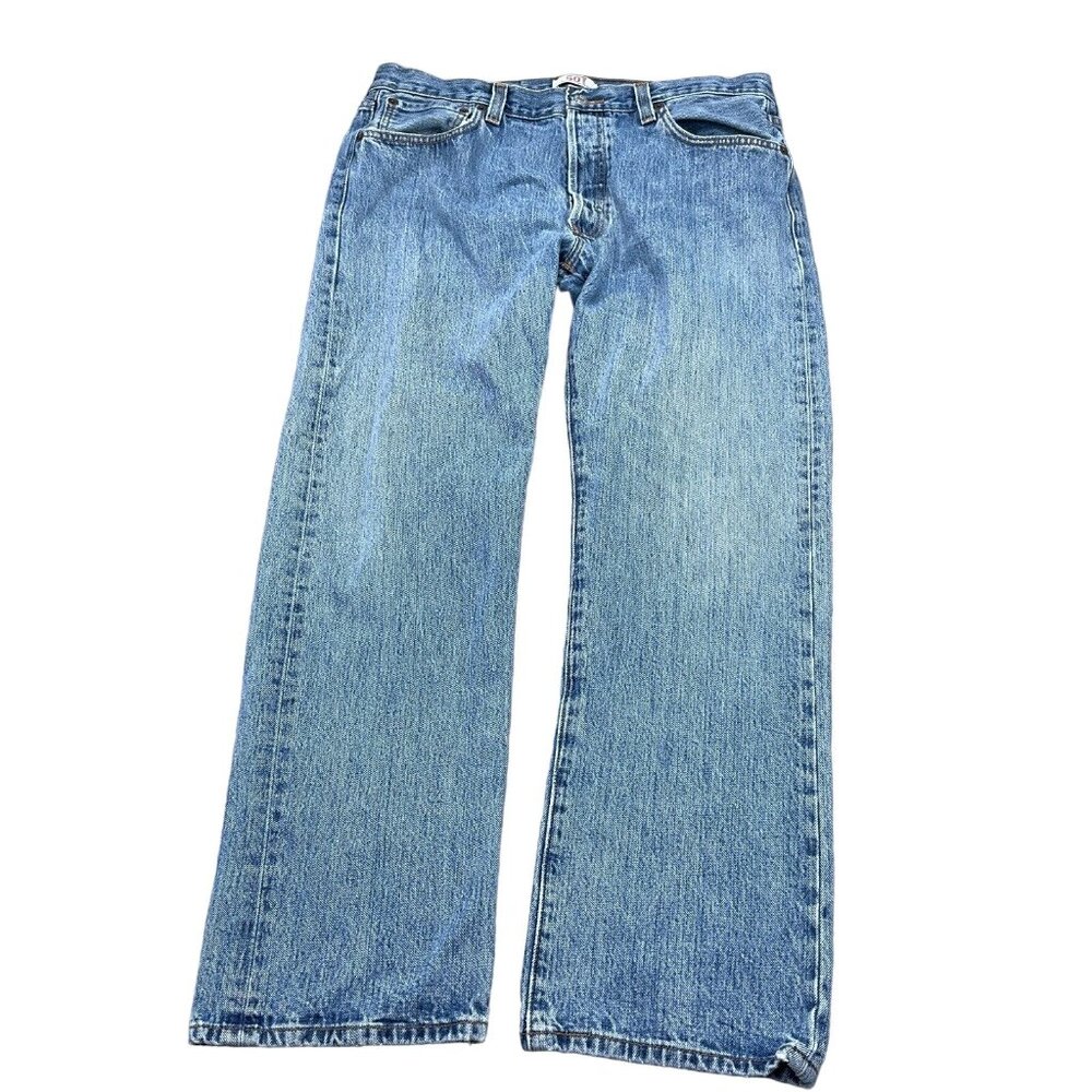 Levis 501 Jeans Men 36W 30L XX Blue Button Fly Straight Leg Black Bat Wing